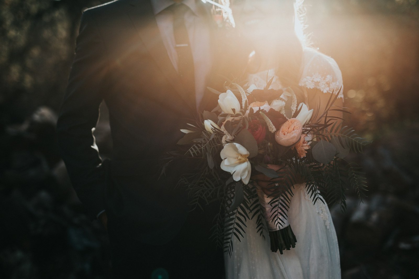 Atmospheric sunset wedding portrait